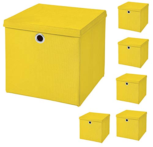 StickandShine 6er Set Gelb Faltbox 32 x 32 x 32 cm Aufbewahrungsbox faltbar mit Deckel von StickandShine