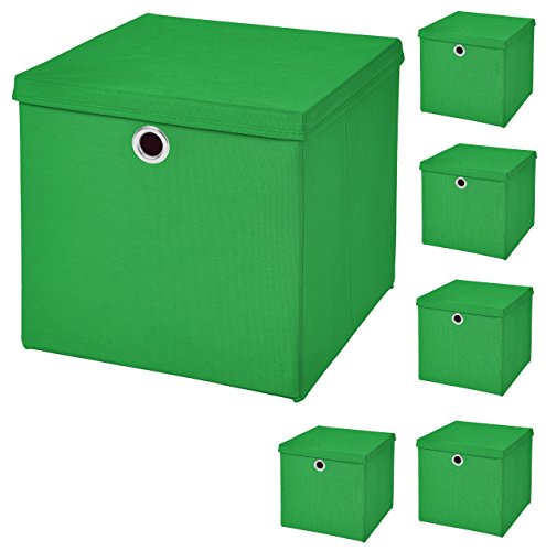 StickandShine 6er Set Grün Faltbox 28 x 28 x 28 cm Aufbewahrungsbox faltbar mit Deckel von StickandShine