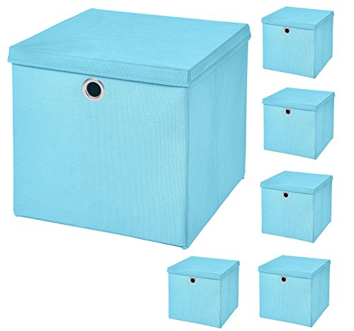 StickandShine 6er Set Hellblau Faltbox 28 x 28 x 28 cm Aufbewahrungsbox faltbar mit Deckel von StickandShine
