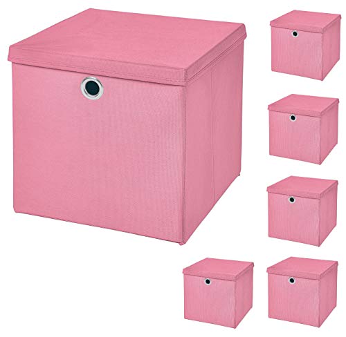 StickandShine 6er Set Rosa Faltbox 28 x 28 x 28 cm Aufbewahrungsbox faltbar mit Deckel von StickandShine