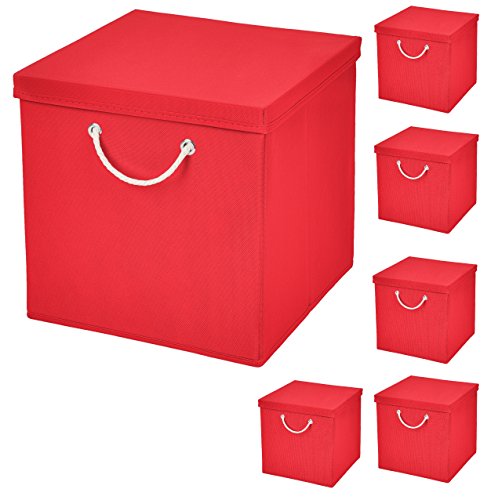 StickandShine 6er Set Rot Faltbox 30 x 30 x 30 cm Aufbewahrungsbox faltbar mit Kordel und mit Deckel von StickandShine