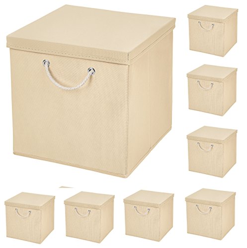 StickandShine 8er Set Creme Faltbox 30 x 30 x 30 cm Aufbewahrungsbox faltbar mit Kordel und mit Deckel von StickandShine
