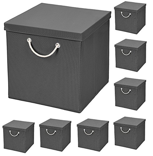 StickandShine 8er Set Dunkelgrau Faltbox 30 x 30 x 30 cm Aufbewahrungsbox faltbar mit Kordel und mit Deckel von StickandShine