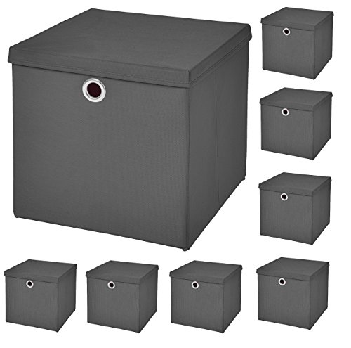 StickandShine 8er Set Dunkelgrau Faltbox 32 x 32 x 32 cm Aufbewahrungsbox faltbar mit Deckel von StickandShine