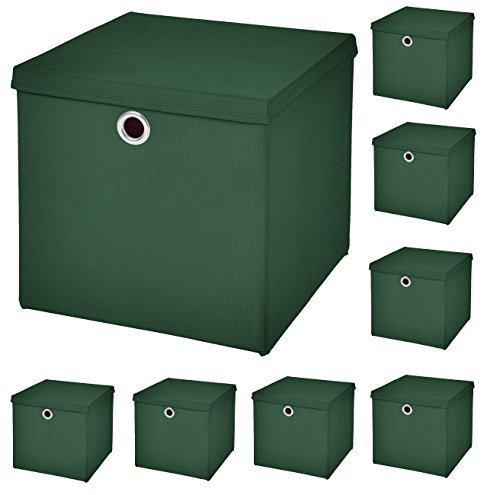 StickandShine 8er Set Dunkelgrün Faltbox 28 x 28 x 28 cm Aufbewahrungsbox faltbar mit Deckel von StickandShine