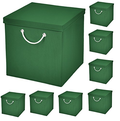 StickandShine 8er Set Dunkelgrün Faltbox 30 x 30 x 30 cm Aufbewahrungsbox faltbar mit Kordel und mit Deckel von StickandShine