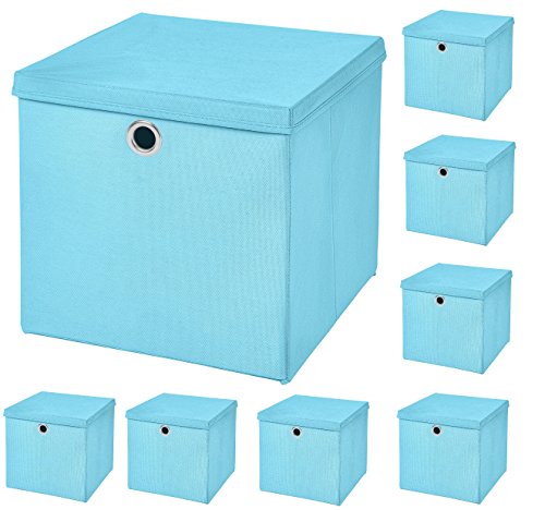 StickandShine 8er Set Hellblau Faltbox 28 x 28 x 28 cm Aufbewahrungsbox faltbar mit Deckel von StickandShine