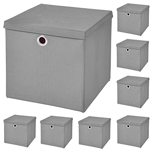 StickandShine 8er Set Hellgrau Faltbox 28 x 28 x 28 cm Aufbewahrungsbox faltbar mit Deckel von StickandShine