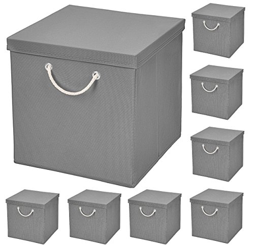 StickandShine 8er Set Hellgrau Faltbox 30 x 30 x 30 cm Aufbewahrungsbox faltbar mit Kordel und mit Deckel von StickandShine