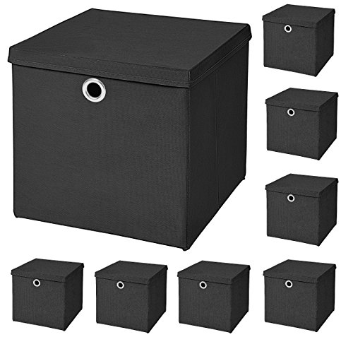 StickandShine 8er Set Schwarz Faltbox 28 x 28 x 28 cm Aufbewahrungsbox faltbar mit Deckel von StickandShine