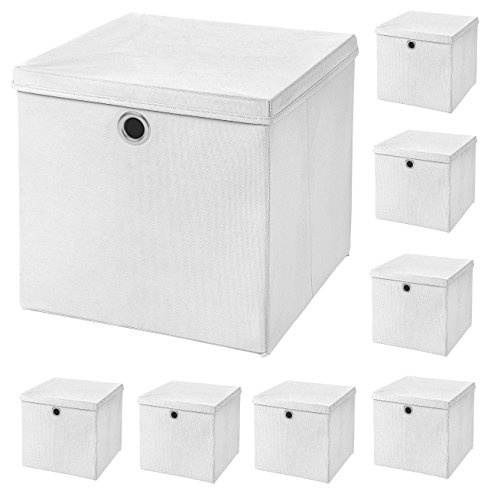 StickandShine 8er Set Weiß Faltbox 28 x 28 x 28 cm Aufbewahrungsbox faltbar mit Deckel von StickandShine