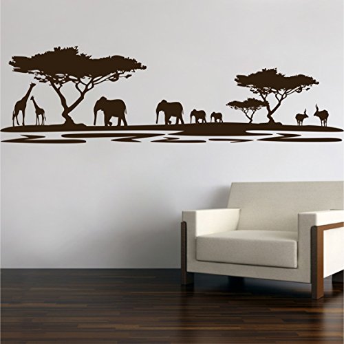 Afrika Landschaft Safari Wandtattoo Wandaufkleber Wohnzimmer Aufkleber Sticker (Schwarz, 60x17 cm) von Sticker Design Shop