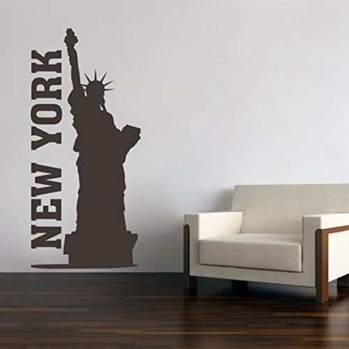 New York City Skyline Freiheitsstatue Wandtattoo Wandaufkleber Wandsticker Wohnzimmer Kinderzimmer Aufkleber Sticker (60 x 28 cm, Schwarz) von Sticker Design Shop