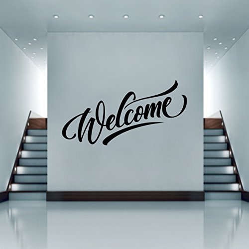 Welcome Willkommen Wandtattoo Wandaufkleber Wandsticker Wohnzimmer Kinderzimmer Tür Aufkleber Sticker (60 x 21 cm, Schwarz) von Sticker Design Shop