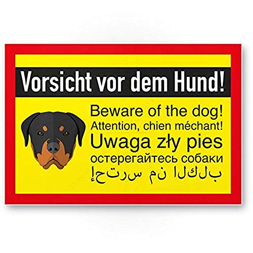 20cm! Aufkleber-Folie Wetterfest Made IN Germany Vorsicht Warnung Achtung Bissig Hund alle Sprachen arabisch Russischpolnisch S433 UV&Waschanlagenfest-Profi Qualität von Sticker-Designs