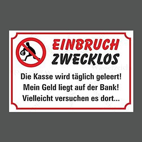 30cm! Aufkleber-Folie Wetterfest Made IN Germany Vorsicht Einbruch zwecklos kein Bargeld Geld Bank versuch es dort S900 UV&Waschanlagenfest-Auto-Sticker Decal Profi Qualität von Sticker-Designs