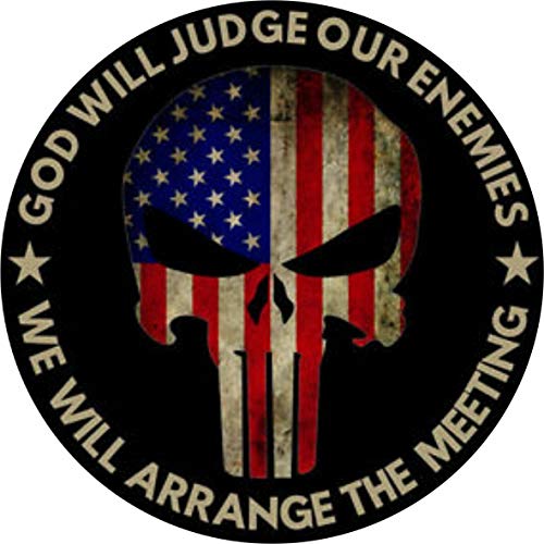 Sticker-Designs 15cm! Klebe-Folie Wetterfest Punisher Skull Totenkopf GOD Will Judge Retro School T350 UV&Waschanlagenfest Auto-Aufkleber von Sticker-Designs