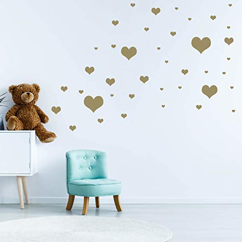40 Herzchen Set - Herz Wandtattoo Wandaufkleber Sticker Aufkleber Liebe Heart Herzen (Gold) von Sticker Genie