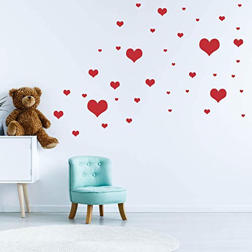 40 Herzchen Set - Herz Wandtattoo Wandaufkleber Sticker Aufkleber Liebe Heart Herzen (Rot) von Sticker Genie
