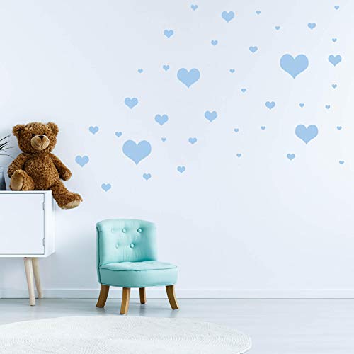 40 Herzchen Set - Herz Wandtattoo Wandaufkleber Sticker Aufkleber Liebe Heart Herzen (Babyblau) von Sticker Genie