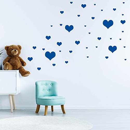 40 Herzchen Set - Herz Wandtattoo Wandaufkleber Sticker Aufkleber Liebe Heart Herzen (Blau) von Sticker Genie