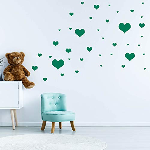 40 Herzchen Set - Herz Wandtattoo Wandaufkleber Sticker Aufkleber Liebe Heart Herzen (Grün) von Sticker Genie