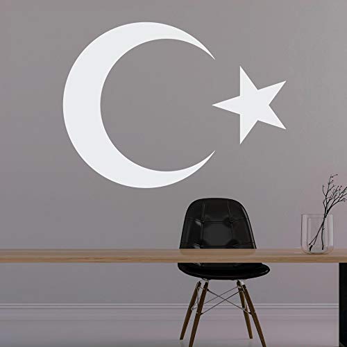 AY YILDIZ - Halbmond Türkiye Wandtattoo Wandaufkleber Sticker Aufkleber (120 (B) x 89 (H) cm, Weiss) von Sticker Genie