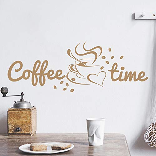 Coffee TIME Wandtattoo Sticker Aufkleber Kaffeezeit Kaffee Zeit (100cm (B) x 36cm (H), Hellbraun) von Sticker Genie