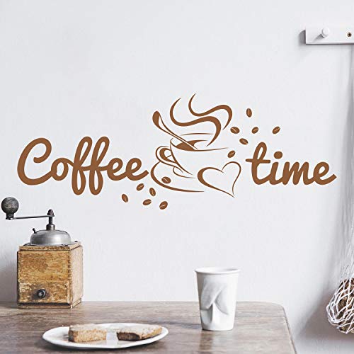 Coffee TIME Wandtattoo Sticker Aufkleber Kaffeezeit Kaffee Zeit (100cm (B) x 36cm (H), Lehmbraun) von Sticker Genie