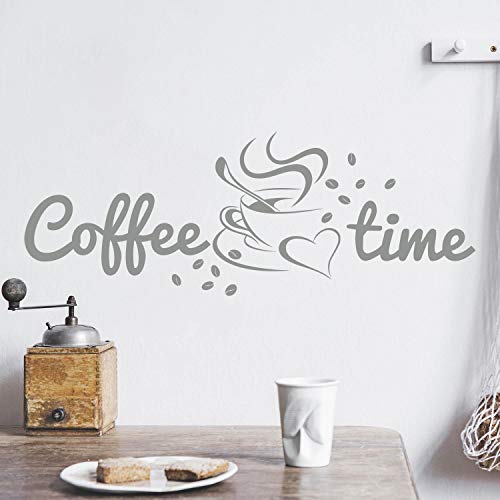 Coffee TIME Wandtattoo Sticker Aufkleber Kaffeezeit Kaffee Zeit (40cm (B) x 14cm (H), Grau) von Sticker Genie