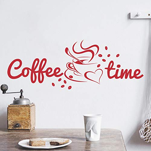 Coffee TIME Wandtattoo Sticker Aufkleber Kaffeezeit Kaffee Zeit (75cm (B) x 27cm (H), Rot) von Sticker Genie