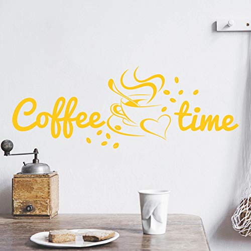 Coffee TIME Wandtattoo Sticker Aufkleber Kaffeezeit Kaffee Zeit (150cm (B) x 54cm (H), Gelb) von Sticker Genie