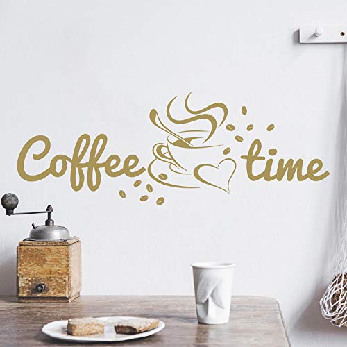 Coffee TIME Wandtattoo Sticker Aufkleber Kaffeezeit Kaffee Zeit (150cm (B) x 54cm (H), Gold) von Sticker Genie