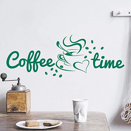 Coffee TIME Wandtattoo Sticker Aufkleber Kaffeezeit Kaffee Zeit (50cm (B) x 18cm (H), Grün) von Sticker Genie