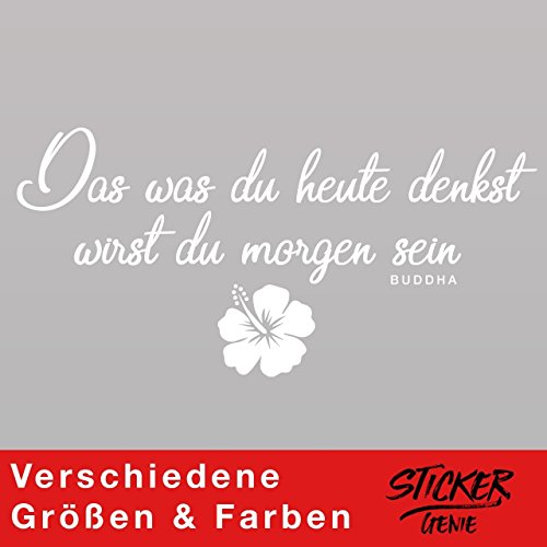 Das was du Heute denkst, wirst du Morgen Sein - Buddha - Wandtattoo Wandaufkleber Sticker Aufkleber (40cm (B) x 22,56cm (H) XS, Weiss) von Sticker Genie