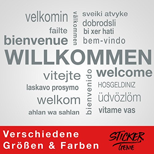 HERZLICH WILLKOMMEN Wandtattoo Sticker Aufkleber Wandaufkleber wiederablösbar (75cm (B) x 52cm (H), Grau) von Sticker Genie