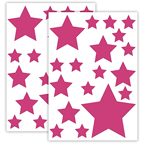 Sternen Set Kinderzimmer 36 Stück Sterne Aufkleber Sternenhimmel zum Kleben Stern Wandtattoo Wandaufkleber Sticker Wanddeko (Pink) von Sticker Genie