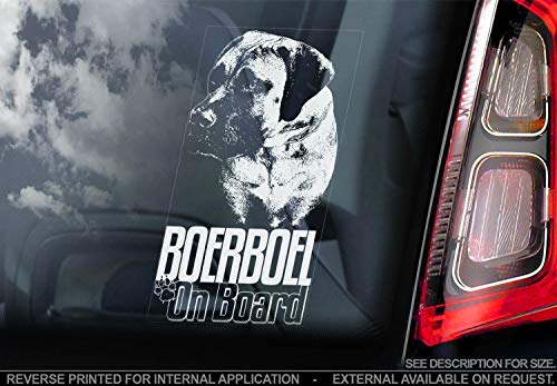 Boerboel - Auto Sticker - Hund Schild Fenster, Bumper Aufkleber Geschenk - V006 - Weiß/Klar - Interne Rückwärtsgang Aufdruck, 190x100mm von Sticker International