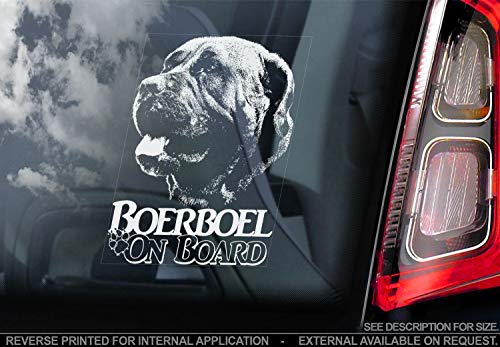 Boerboel - Auto Sticker - Hund Schild Fenster, Bumper Aufkleber Geschenk - V009 - Weiß/Klar - Interne Rückwärtsgang Aufdruck, 140x100mm von Sticker International