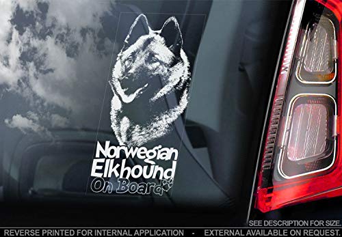 Sticker International Norwegisch Elchhund - Autoaufkleber - Hund Schild Fenster, Stoßstange Aufkleber Geschenk - V002 - Weiß/Klar - Externe Außen Aufdruck, 220x100mm von Sticker International