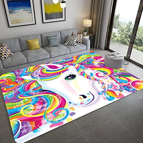 3D Einhorn Teppich Mädchen Junge Wohnzimmer Schlafzimmer Dekoration Rutschfeste Bodenmatte Kinder Spiel Matte Baby Krabbelmatte Mond Stern Rose Ananas Flamingo Cartoon Muster (Rosa,120x160 cm) von Sticker Superb.