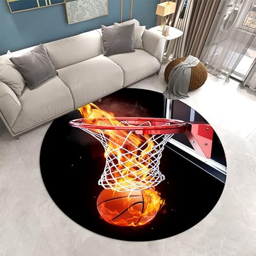 3D Flamme Basketball Runder Teppich Wohnzimmer Moderner Stil Bodenmatte Schlafzimmer Flanell Carpet Badezimmer Anti-Rutsch-Matte Computer Stuhlmatte Wasser Feuer Ball Rug (Farbe 3,140cm) von Sticker Superb.