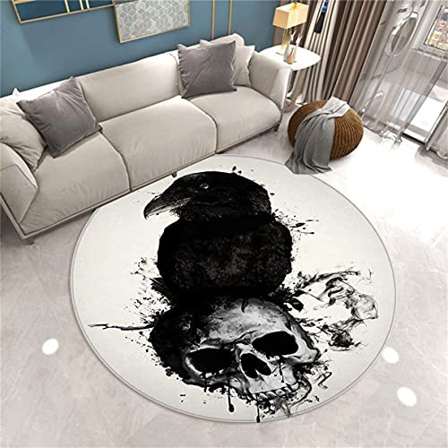 3D Floral Skull Runder Teppich Wohnzimmer Schwarz Grau Pink Death Skull Gothic Style Schlafzimmer Dekoration Teppich Teenager Männer Gaming Zone Rugs Mat Rutschfest Washable (Farbe 3,160 cm) von Sticker Superb.