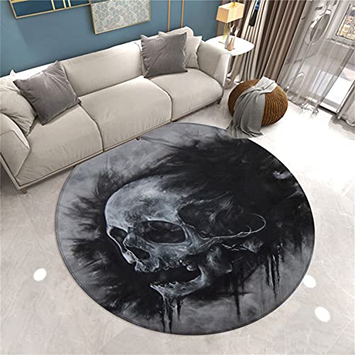 3D Floral Skull Runder Teppich Wohnzimmer Schwarz Grau Pink Death Skull Gothic Style Schlafzimmer Dekoration Teppich Teenager Männer Gaming Zone Rugs Mat Rutschfest Washable (Farbe 4,100 cm) von Sticker Superb.