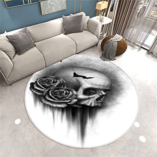 3D Floral Skull Runder Teppich Wohnzimmer Schwarz Grau Pink Death Skull Gothic Style Schlafzimmer Dekoration Teppich Teenager Männer Gaming Zone Rugs Mat Rutschfest Washable (Farbe 6,160 cm) von Sticker Superb.