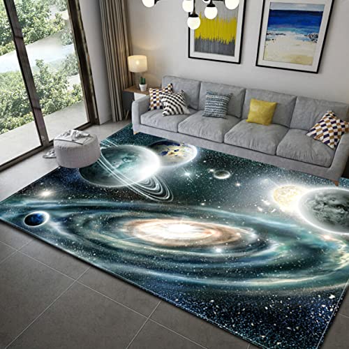 3D Galaxie Sternenhimmel Serie Wohnzimmer Teppich Cartoon Kind Spielteppich Weltraum Universum Planet Erde Matte Teenager Junge Mädchen Zimmer rutschfeste Flanell Teppiche (Grau,140x200 cm) von Sticker Superb.