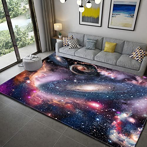 3D Galaxie Sternenhimmel Serie Wohnzimmer Teppich Cartoon Kind Spielteppich Weltraum Universum Planet Erde Matte Teenager Junge Mädchen Zimmer rutschfeste Flanell Teppiche (Violett,120x160 cm) von Sticker Superb.