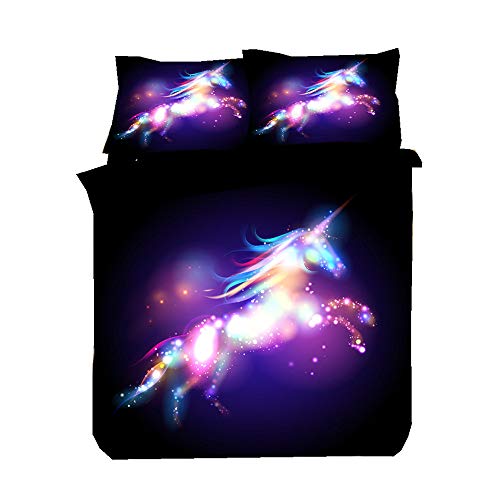 3D Galaxy Einhorn Bettwäsche Set Kinder Einzelbett Bettbezug 135x200 cm Blau Lila Schwarz Grau Einhorn Star Pegasus Mikrofaser Jungen Mädchen Bettbezug Kissenbezug (Lila, 135 x 200 cm) von Sticker Superb