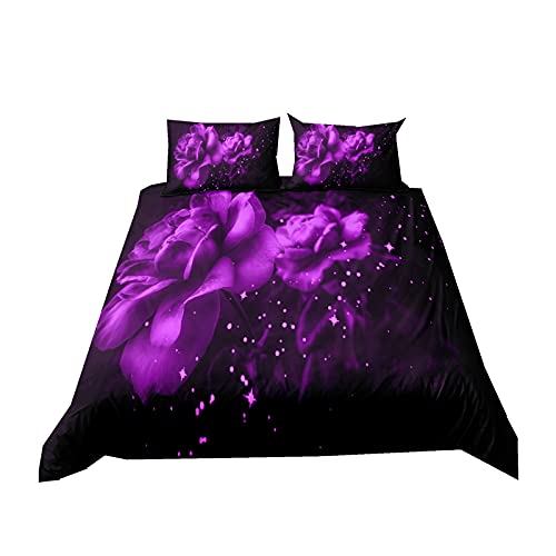 3D Herz Thema Bettwäsche Set Rot Lila Schwarz Rose Blume Mädchen Frau Paar Romantische Bettbezug Weiche Bequeme Schlafzimmer Bettbezug und Kissenbezug, Polyester (Multicolor 5, 220 x 240 cm) von Sticker Superb