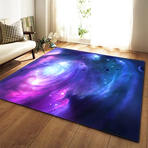 3D Lila Galaxie Bereich Teppich Galaxie Sterne Mond Platz Drucken Teppiche Wohnzimmer Dekoration Kinder Schlafzimmer Matte Weiche Flanell Großer Teppich Rutschfest Waschbar (Muster 1,80x120 cm) von Sticker Superb.